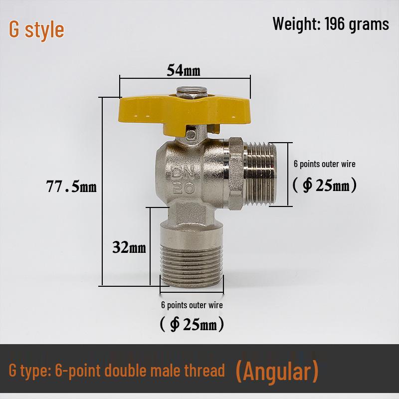 Brass Gas Valve: 4-Point Household Threaded, 6-Point Floor Heating Boiler Ball Valve, Wall-Hung Angle Valve