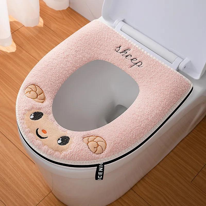 Four Season Universal Short Velvet Toilet Cover Back Waterproof PU Toilet Cushion Household Bathroom Zippered Toilet Seat Cover