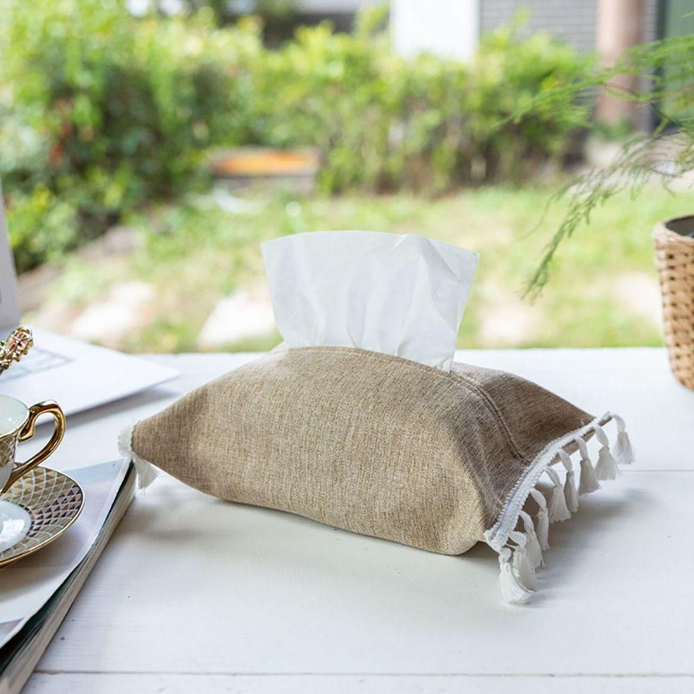Fabric Tissue Box Solid Color Napkin Holder Tissue Dispenser Paper Towel Stoarge Bag Household/Hotels Tissue Box With Tassels