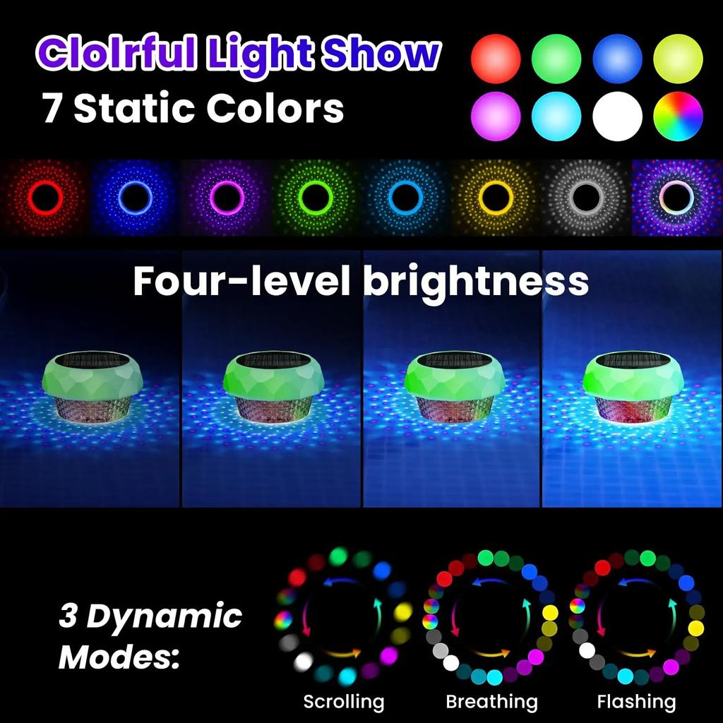 RGB Pool Lamp Solar Powered Lighting Remote Control LED Pood Decor Lights for Swimming Pool Garden Pood or Lawn