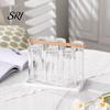 Nordic Style Cup Holder Iron Drying Rack with Wood Handle & Drip Tray Baby Bottle Plastic Dryer Space-Saving Countertop Organizer for Mugs Glasses