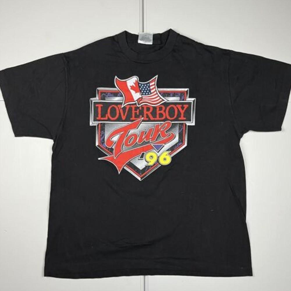 Vintage 96 Loverboy Tour Graphic Band Tee T Shirt Black 16D279 Unisex T-Shirt S