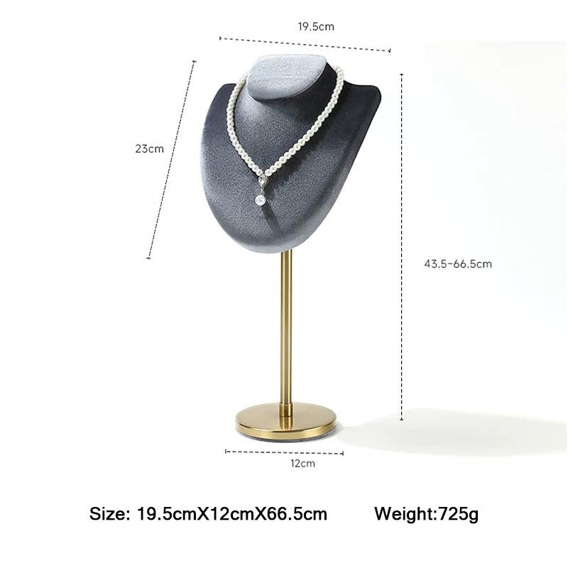 Velvet Necklace Display Stand – Gold Base Jewelry Bust Jewelry Organizer Display Stand Prop Elegant Storage for Accessories