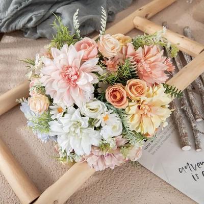 Artificial Flower Silk Dahlia Rose Hot Sales Wedding Bridal Bouquet Festival Outdoors Garden Home Room Party Diy Gift Decoration