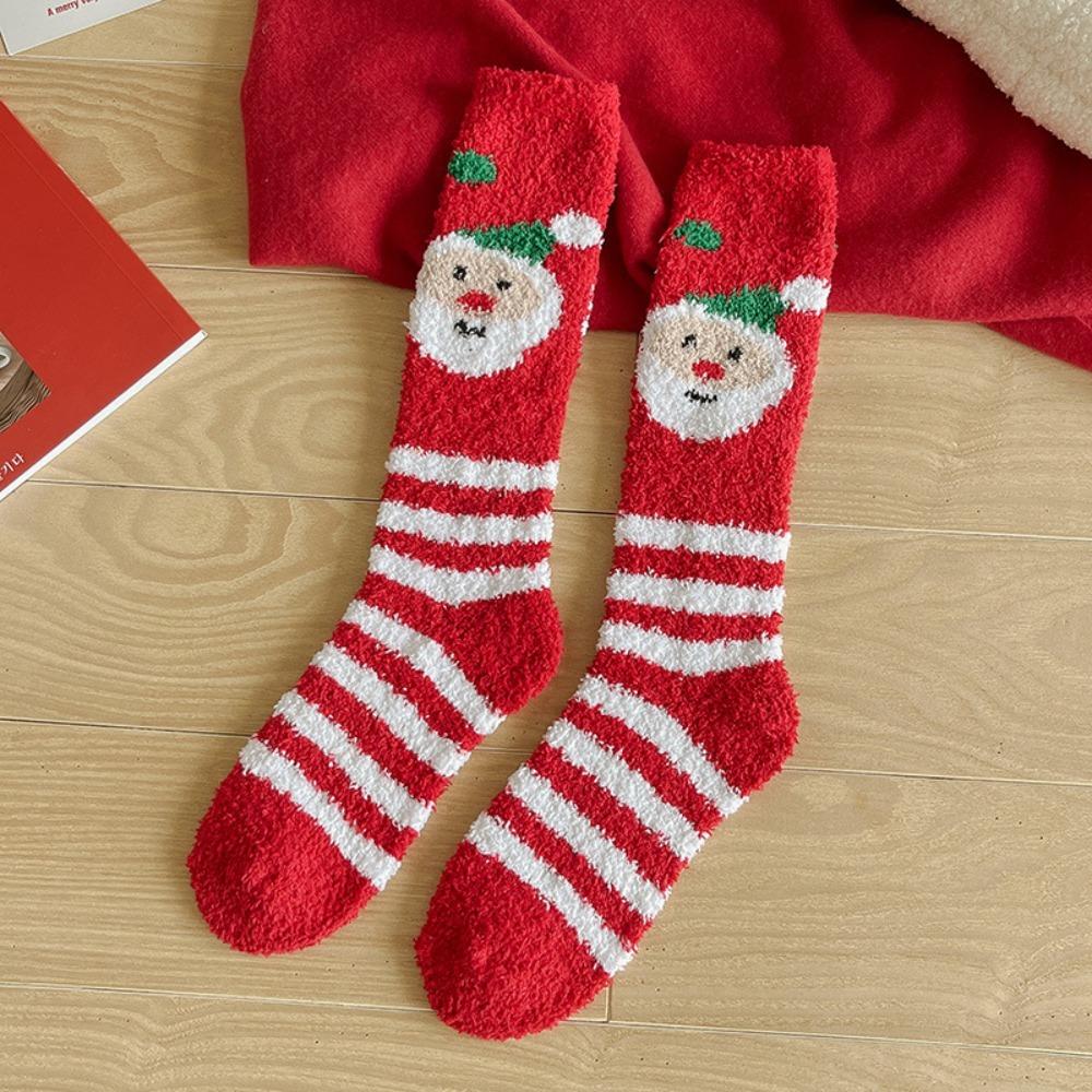 Snowflake Elk XmasTree Christmas Stocking Coral Fleece Thicken Floor Socks Fluffy Socks  For Women