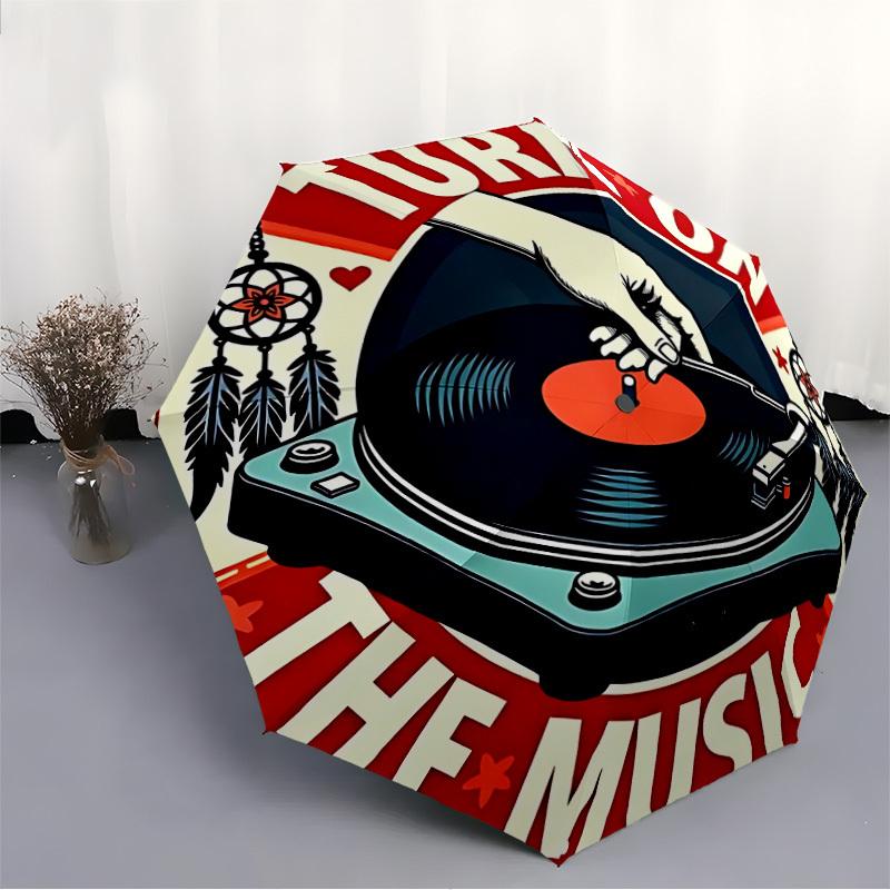 1pc Vinyl Record Player Folding Umbrella | Elegant Design, Fashionable Accessory, Durable Construction, Sturdy Ribs Yy251107058