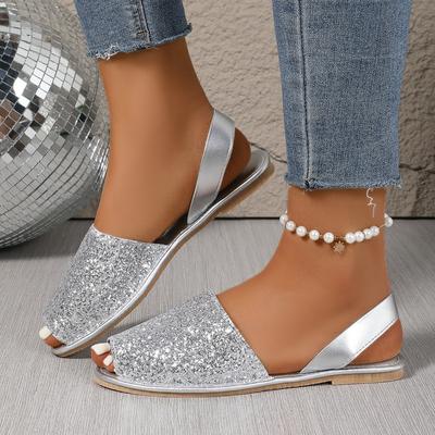 Fashion Heeled Sandals Fashion Womens Shoes 2025 Open Toe Soft Bling Bling Large Size Black Luxury Peep  Low Comfort Girls Leather