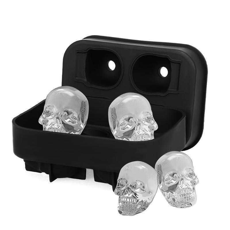1pc Ice Cube Tray 3D Skull Ice Mold-Easy Release Silicone Mold 4 Cute and Funny Ice Skull for Whiskey Cocktails and Juice Beverages Black Ice Mold