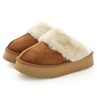 Pantoufles Shearling Room Nine avec Semelle Épaisse Légère et Fourrure Confortables et Chaudes Camel Taille L Femme Semelle 4,5 cm, Fourrure, Détail, (kk-6046), Suède,