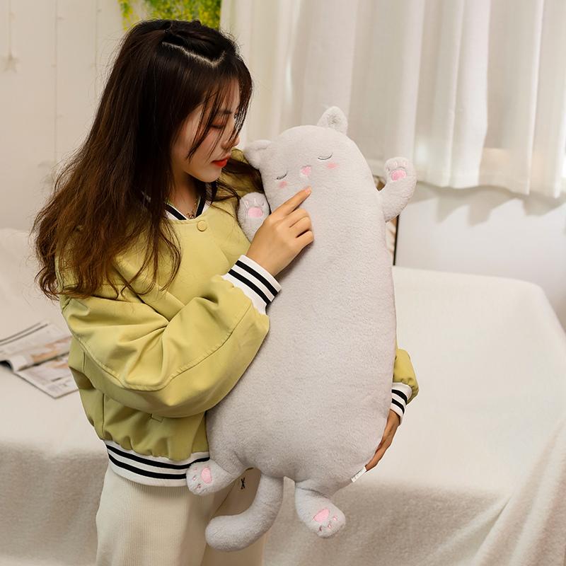 Cartoon Sleepy Cat Plush Toy Kawaii Long Pillow Soft Warm Kitty Doll Stuffed Animal Cushion Birthday Gift Room Bed Decoration