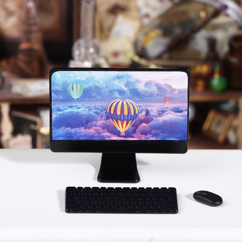 [J]Dollhouse Mini Laptop Computer Keyboard Mouse Kit Dollhouse Office Study Room Decor Accessories Micro Scene Pretend Play Toys