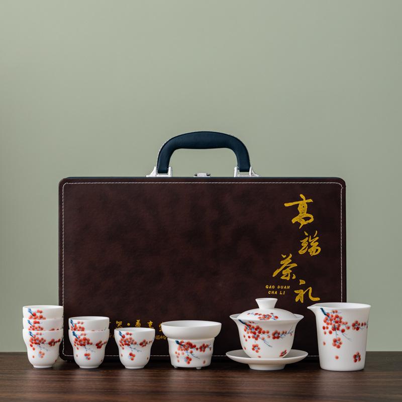 White Pottery Hand-painted Plain-fired Suet Jade Porcelain Tea Set Business Company Annual Meeting High-end Gifts