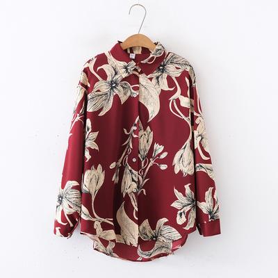 Women's New Floral Print Loose Collar Long Sleeved Fashionable Shirt