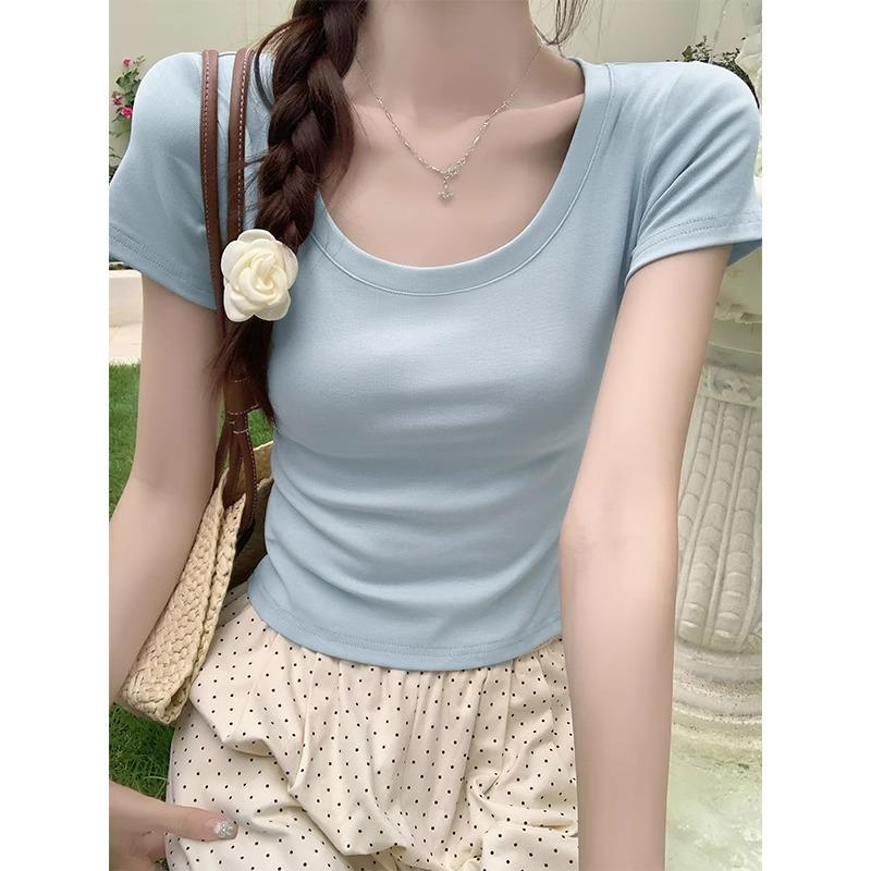 Design sense niche short-sleeved t-shirt women's summer new slim and thin simple casual versatile half-sleeved 