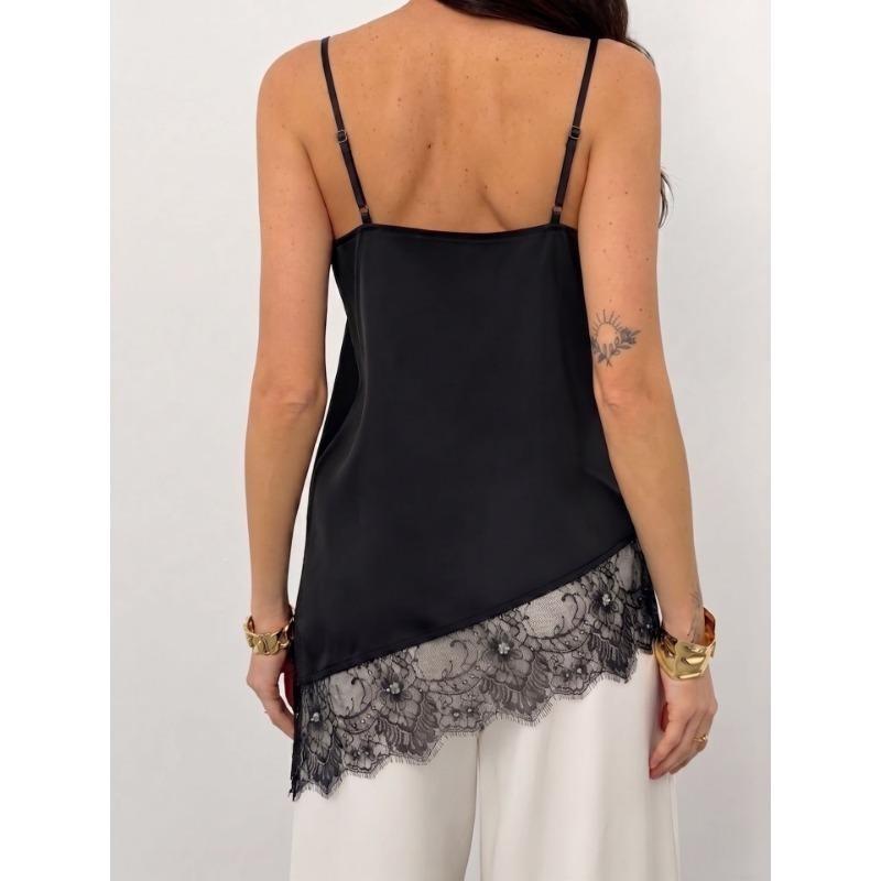 V Neck Irregular Lace Spliced Loose Camisole Tank Top
