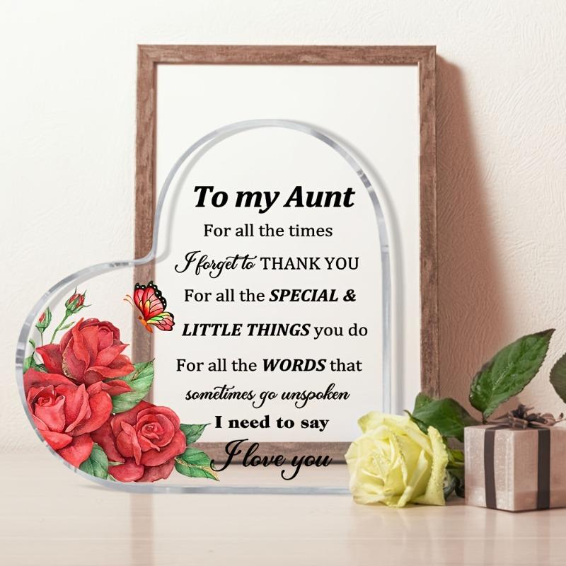 2D Flat, "To My Aunt" Heart Acrylic Decor Sign, Red Roses & Green Foliage Design, Home Decor Plaque Hanging Wall Art Decorative Garden Decoration for