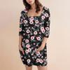 Women's Fashion Casual Print Square Neck 3/4 Sleeve Short Dress