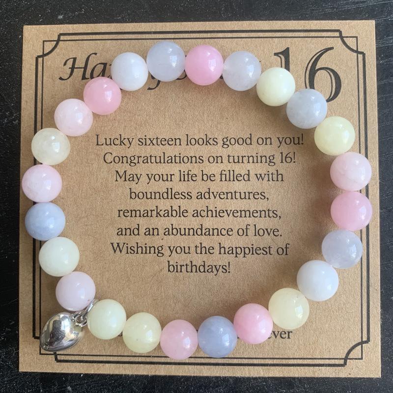 8mm Pink Zebra Stone Bead Bracelet with Gift Card: Perfect Holiday Friendship & Love Gift for Men & Women