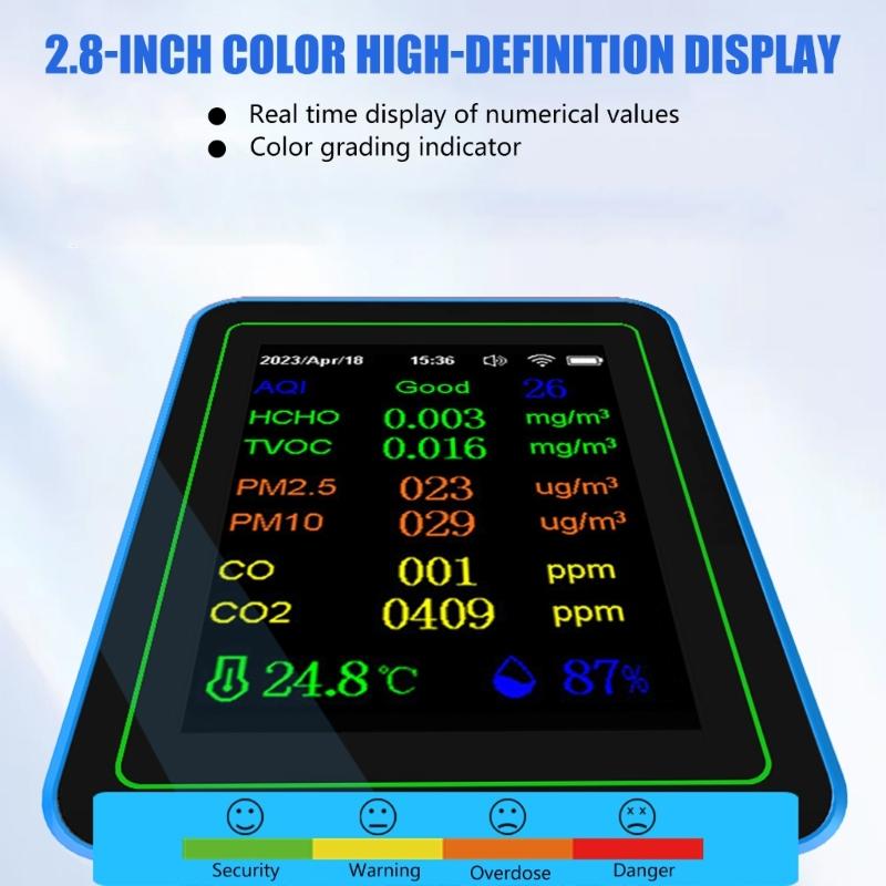 Air Quality Pollution Meter Tester with Time Display WiFi Air Quality Detectors Home HCHO TVOC CO CO2 Testing Meter