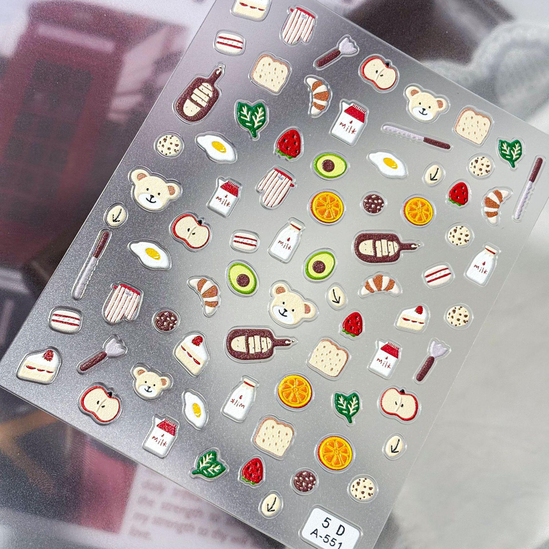 5D Embossed Little Bear & Pastoral Cartoon Nail Stickers: 3D Autumn Squirrel & Rabbit Ornaments