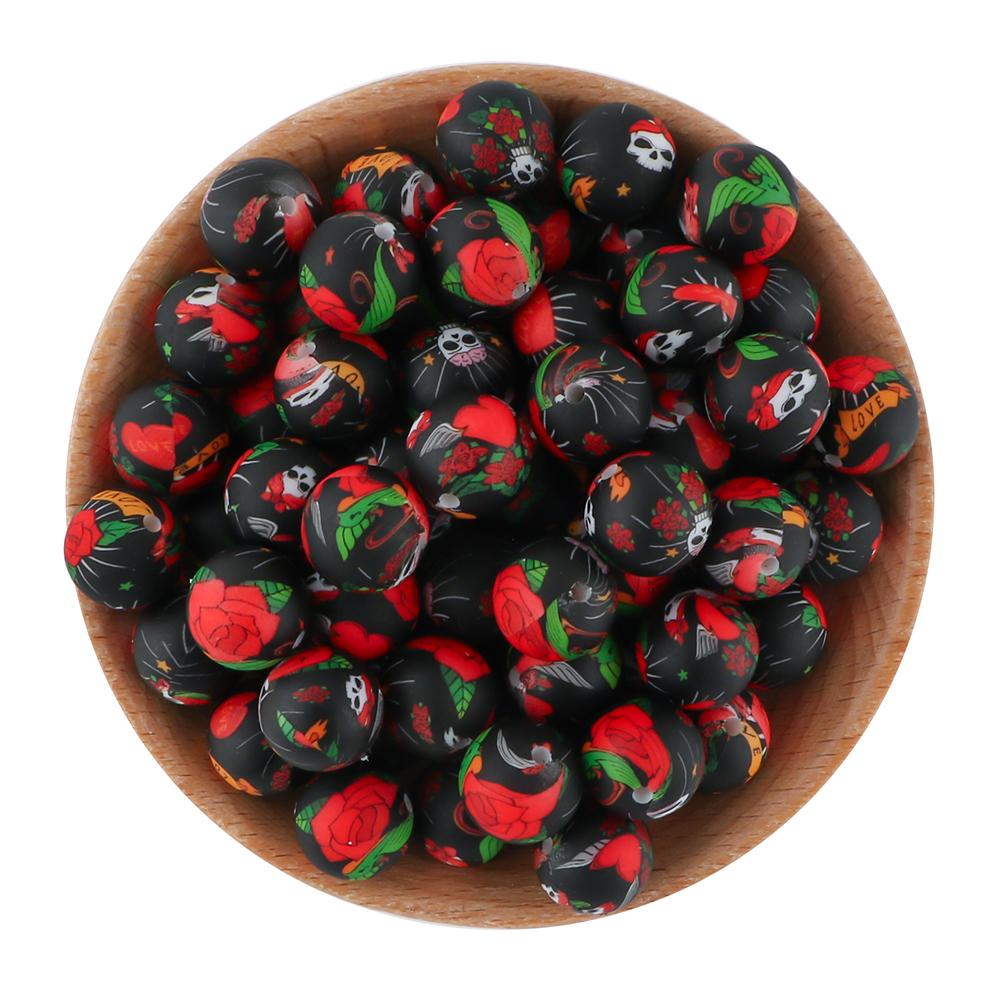 NEW Christmas Series Printed Silicone Beads 20Pcs/15mm  DIY Keychain Necklace Bracelet Accessories For Jewelry Making