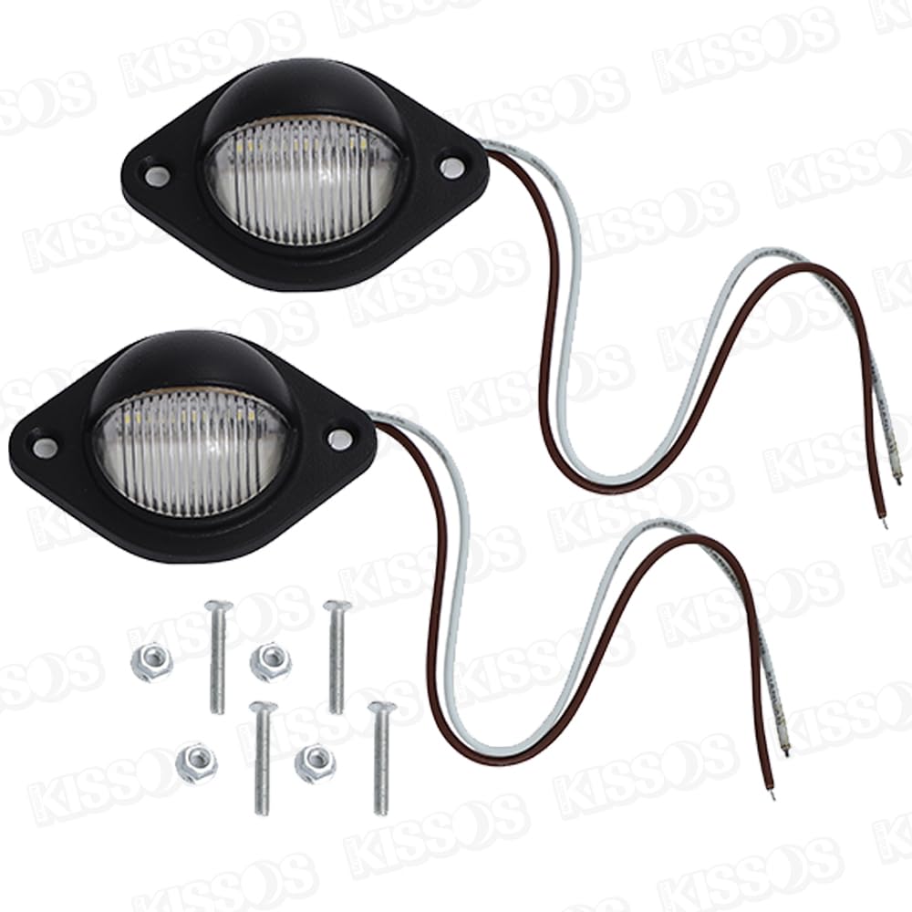 2 Pack Truck LED License Plate Lamp Marker Lamp White Glow 24V Trailer Dump Large Car (Black)
