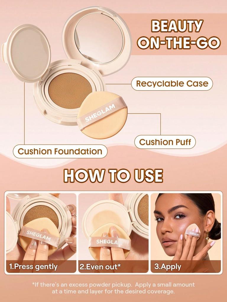 SHEGLAM Lock Go Cushion Soft Pore Coverage Shell & Long-Lasting Foundation, Matte, Lightweight, Waterproof, -