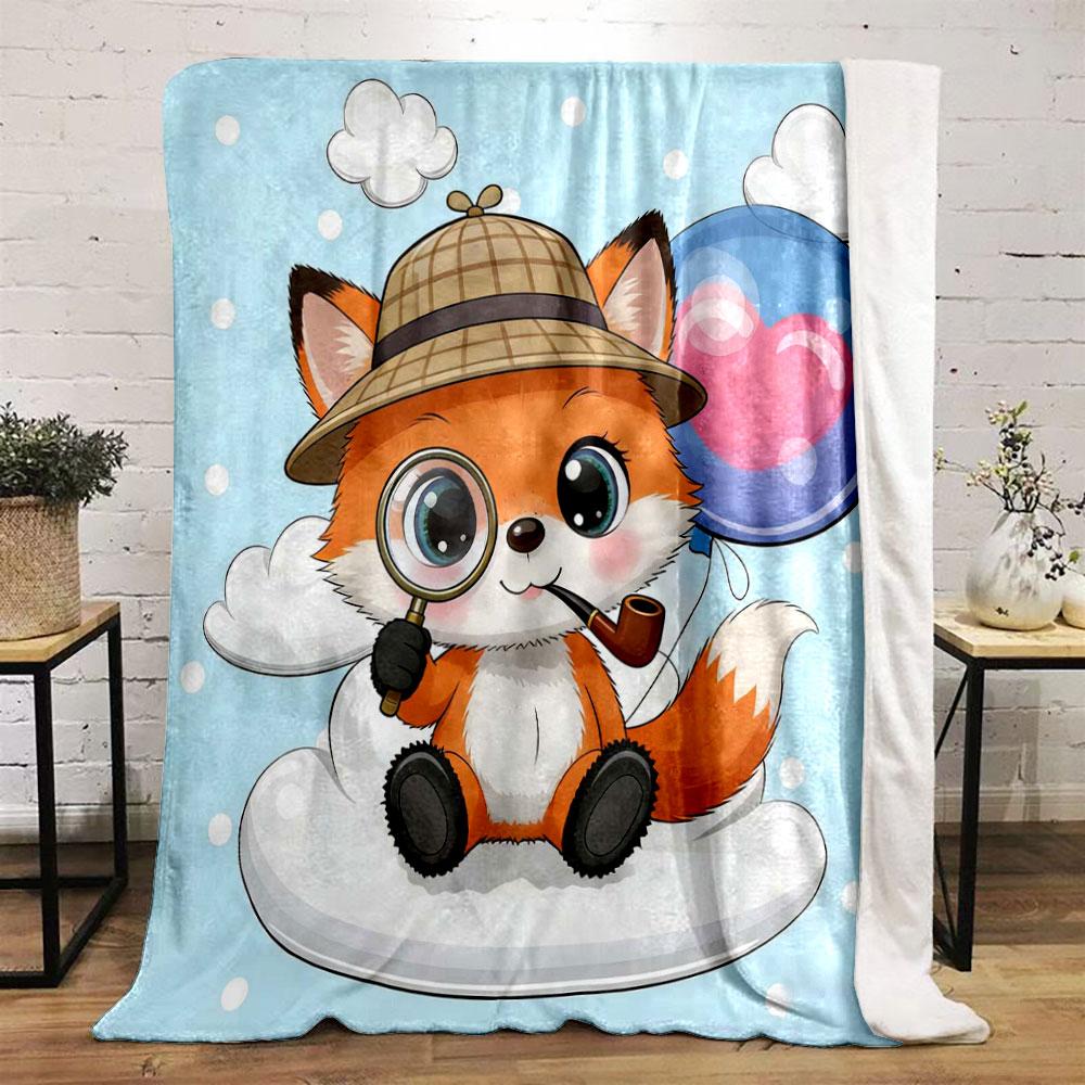 

Cute Cartoon Animals Holding Balloons Print Warm Comfortable Blanket Home Travel Camping for Adults and Kids Luxury for Gifts 75x90cm