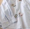 Spring 2026 Slimming Striped Children's Literary Style Women's Embroidered Long Sleeve Shirt