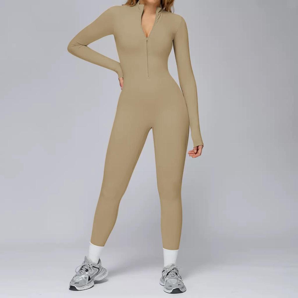 Plush Zipper Jumpsuit - Warm, Slimming, Long Sleeve Sportswear for Winter & Autumn