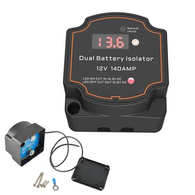 Séparateur de batterie double 12 V 140 A avec affichage de tension Isolateur de batterie intelligent Mode voiture et manuel Relais sensible à la tension (VSR)
