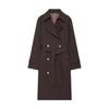 2025 Herbst Damen Langer Trenchcoat Revers mit Kerbe Zweireihig Gürtel Schmale Taille Britischer Stil Einfarbig Lässig