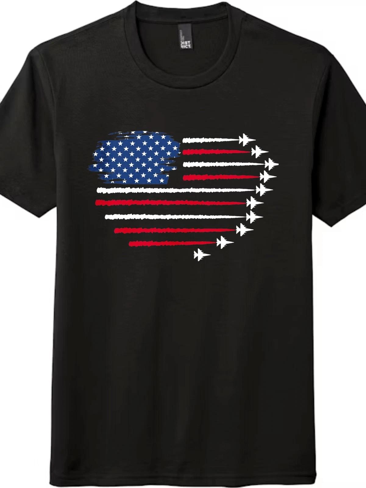

Unisex Flag Fighter Jets T-Shirt Patriotic USA Air Force Graphic Veterans Tee S