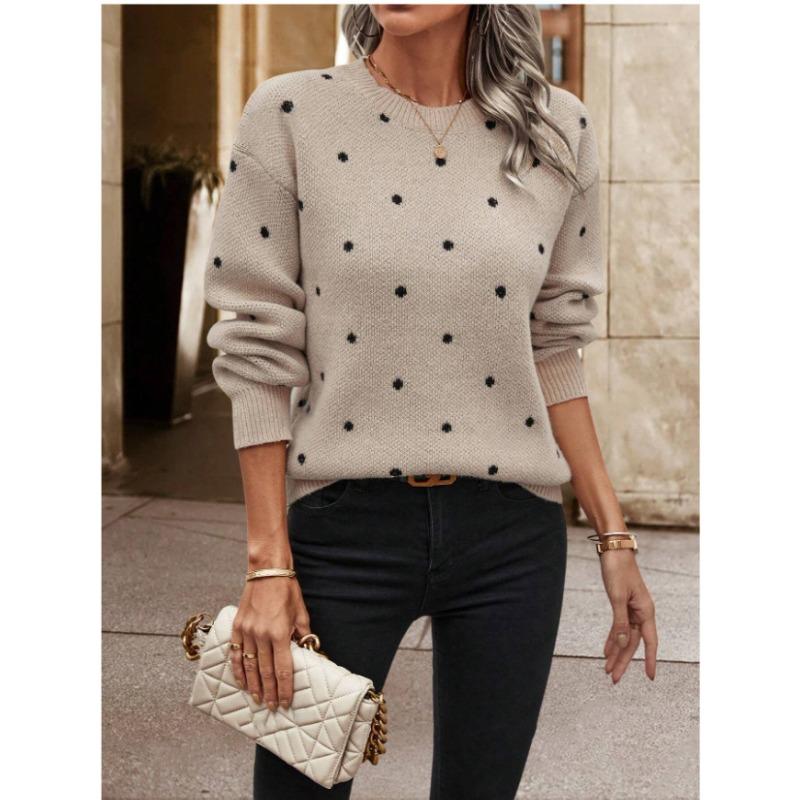 Women S Long Sleeve Pullover Knit Sweater Polka Dot Loose Fit