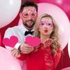 8pcs Valentine's Day Party Glasses - Charming Pink & Red Themed Photo Props with Heart, Flower, & Kiss Designs,for Celebrations