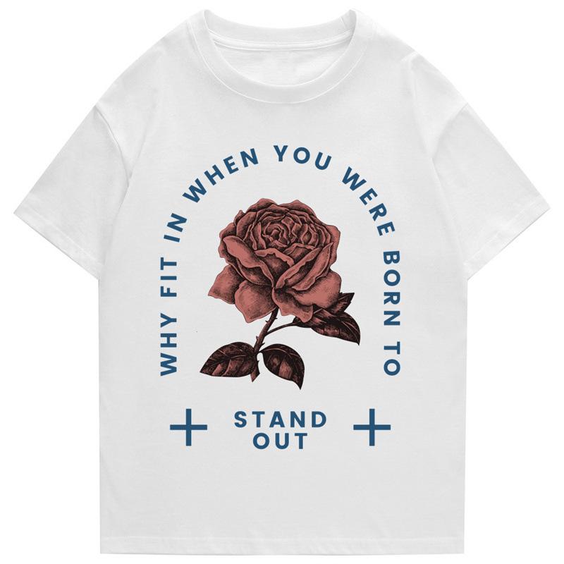 

Japanese Hip Hop Tshirt Streetwear Red Rose Print T Shirt Paris Trip Tshirts Casual Round Neck Short Slee Top Tee Shirt 4XL