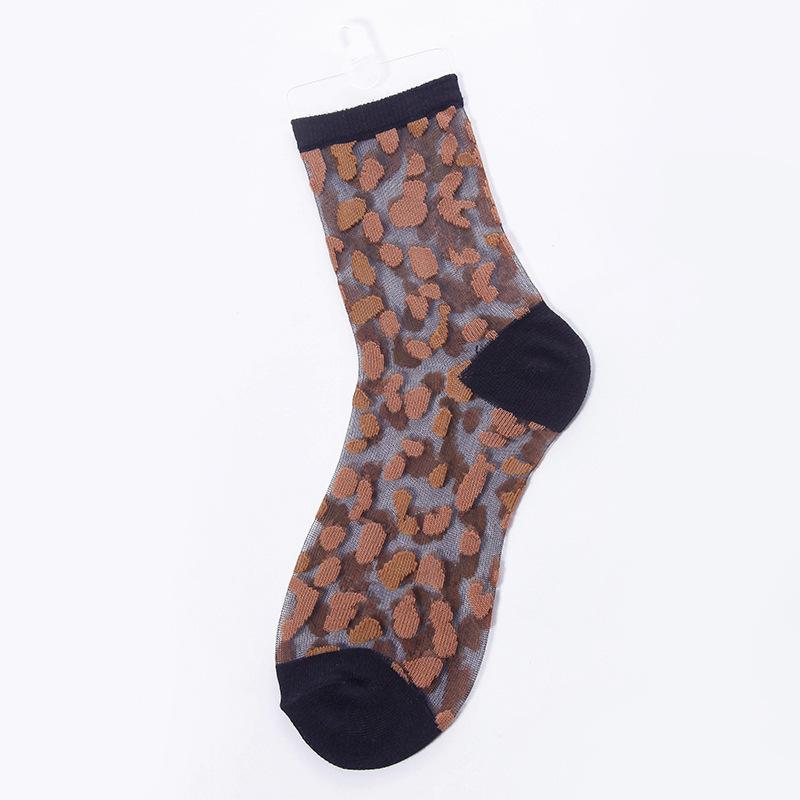 Chaozhu Spring Summer Transparent Crystal Silk Socks Women Sexy Leopard Grain Fashion Casual Breathable Calcetines Mujer