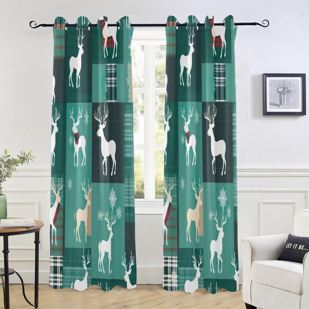 Collection Christmas Blackout Curtains Elk Printed High Shading Curtains for Bedroom Living Room Kitchen Children's Room 2 Pcs