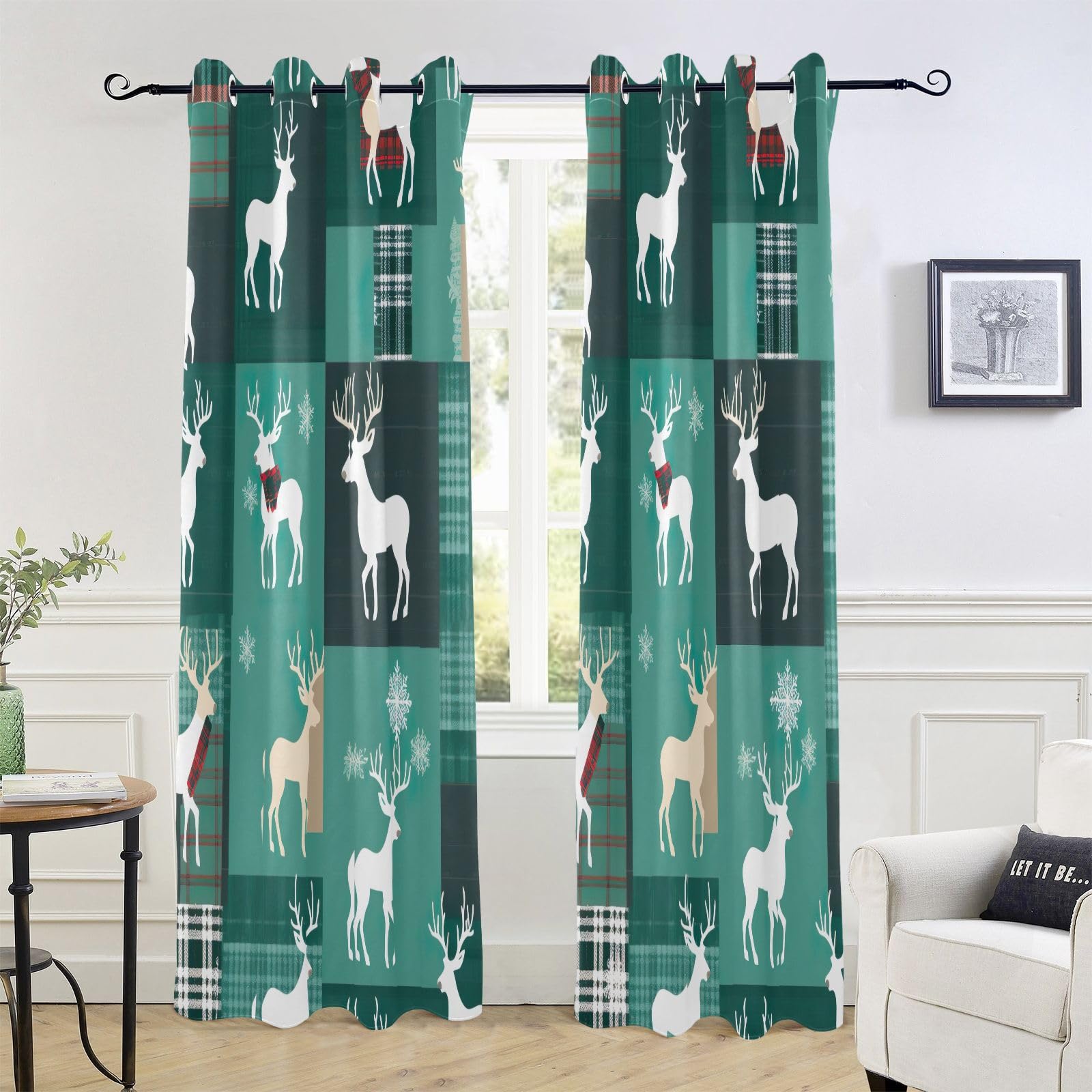 Collection Christmas Blackout Drapes Elk Printed High Shading Drapes ideal for Bedroom Space Living Room Kitchen Area Children s Room 2 Pcs W55 X H120cm X 2&Grommet Top