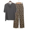Women's Modal Pajama Sets Summer Short Sleeve Tshirts and Pants Fashion Leopard Homewear Suit Plus Size Loose Casual 2pcs Clothing