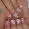 24Pieces Artificial Nail French Tip Pink Flower Glittering Press stick Nail for Women Party and Date Event