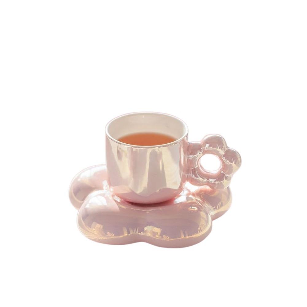 Cute Coffee Cup Dish with Handle Tea Drinking Cup Drinkware Flower Mug  Water