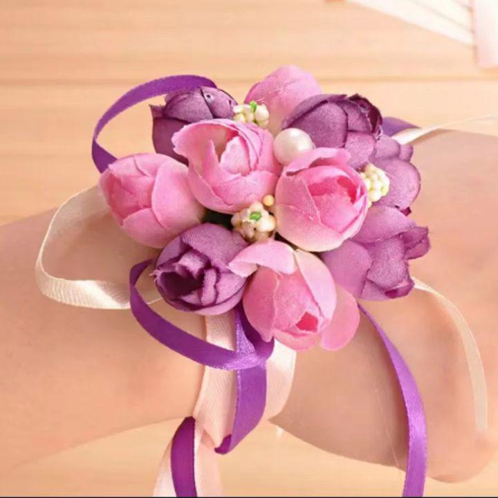 Bridesmaid Sisterhood Flower Corsage Bracelet - Korean Simple Wedding Bangle