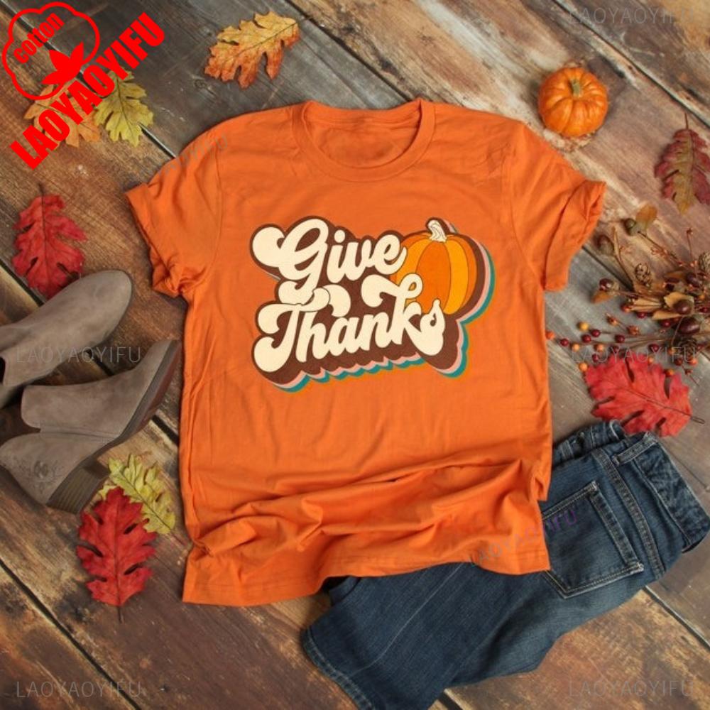 Give Thanks TShirt Thankful Festival Costumes Thanksgiving Shirt Family Thanksgiving TShirt Vintage Cute Fall Women Clothing S