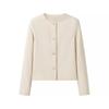Womens Tweed Jacket Solid Color Round Neck Single Breasted Coat Elegant Casual Outerwear