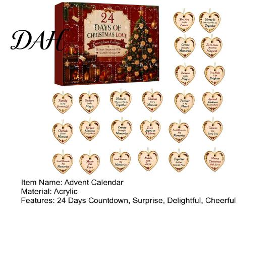 Christmas Gift Ideas 24 Days of Love Advent Calendar 2026, Pcs 2D Flat Acrylic Hanging Tree Decorations Heart Ornaments Countdown with Heartfelt