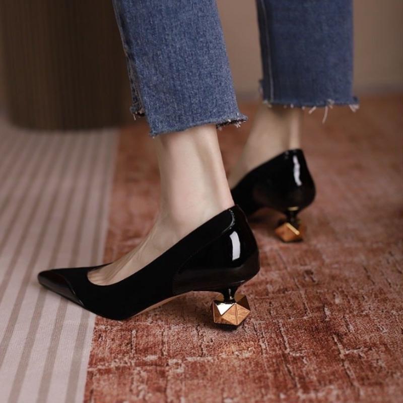 Women Shoes Mid Heel Special-shaped Heels Pointed Shallow Single Shoes Lady Leisure Comfortable Work Shoes 2024 Autumn New Style