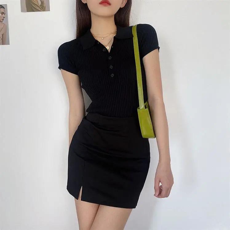 

Women s High Waist Black Bodycon Midi Skirt - Autumn Fashion with Slit S with Lining чорний