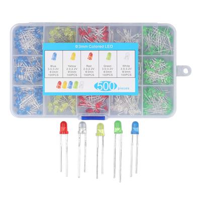 500 Pezzi LED 3mm Diodo Emettitore di Luce 5 Colori Rosso Giallo Blu Verde Bianco Lampada LED Diodo Emettitore Set