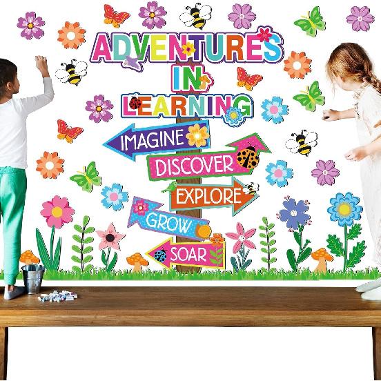 56 Piece Adventures In Reading Bulletin Board Classroom Decoration Flower Signpost Paper Cutouts Supplies Colorful Floral Bulletin Board Decorations